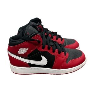 Jordan AJ 1 Mid Youth Black Red White Size 6.5
